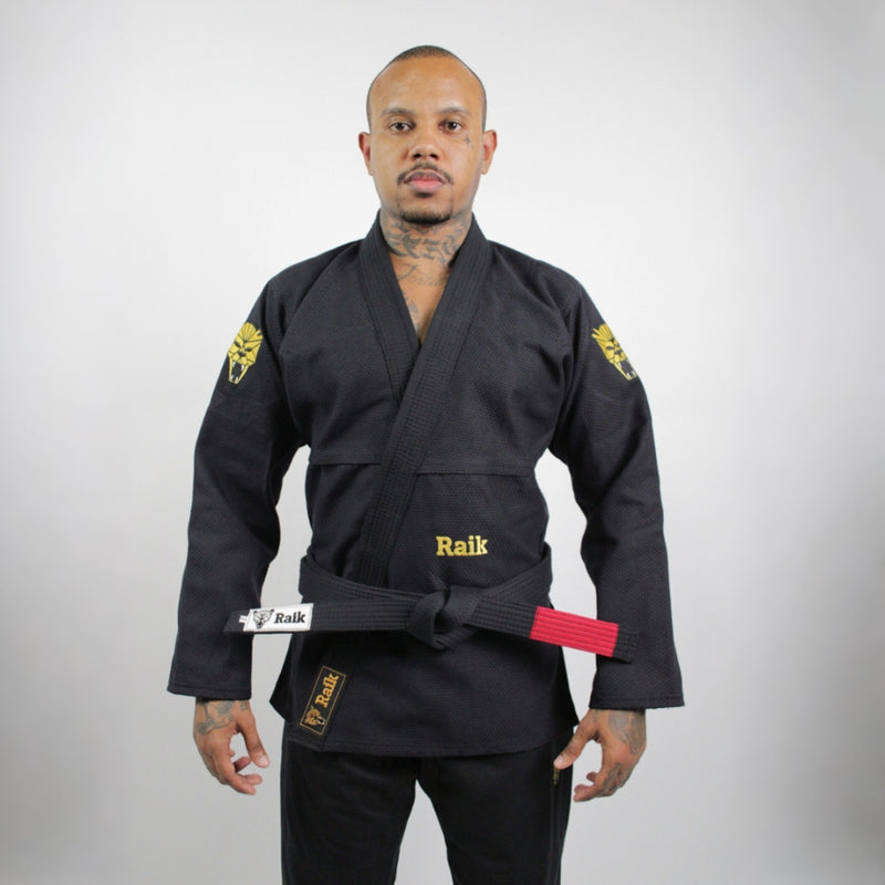 Kimono Jiu Jitsu Masculino Forgeshield Gi Preto e Dourado| Raik Fight Wear