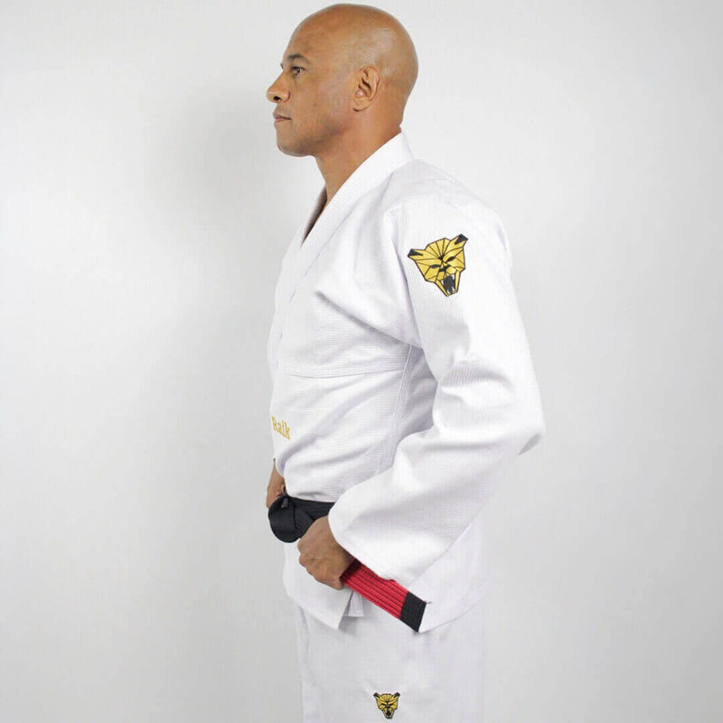 Kimono Jiu Jitsu Forgeshield Gi Branco e Dourado| Raik Fight Wear