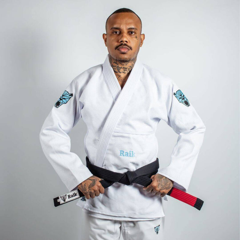 Kimono Jiu Jitsu Masculino Forgeshield Gi Branco e Azul bebê | Raik Fight Wear