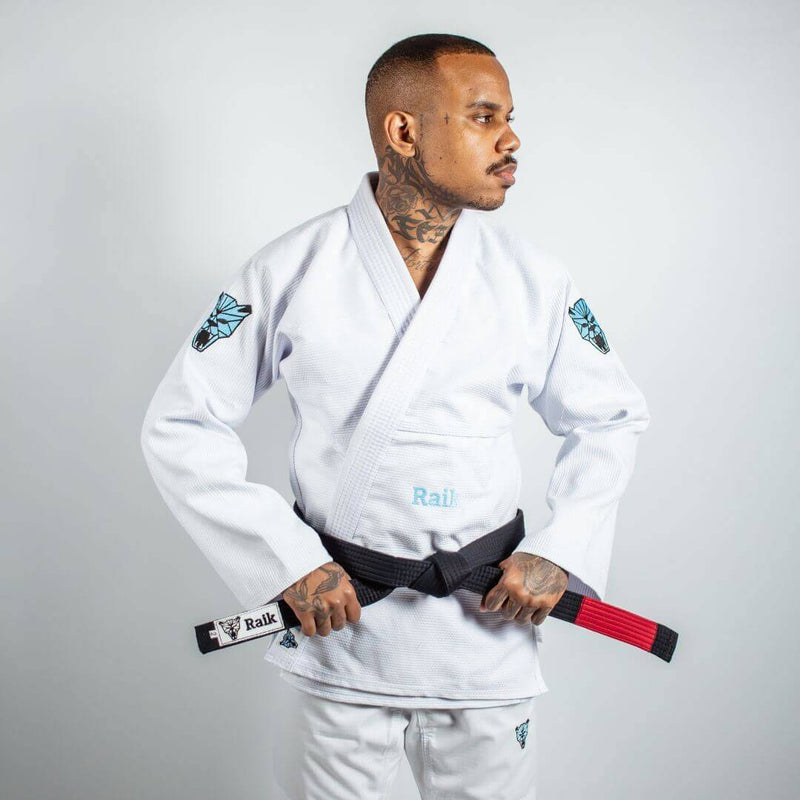Kimono Jiu Jitsu Masculino Forgeshield Gi Branco e Azul bebê | Raik Fight Wear